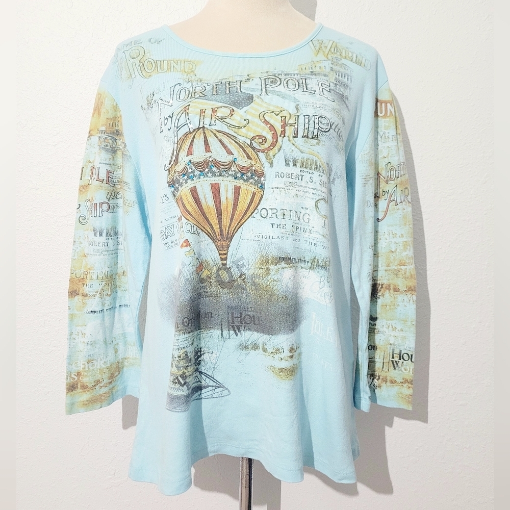 Katina Marie Woman's Size XL Graphic Top Made In USA 100% Cotton Air Ship Bling - Picture 2 of 13